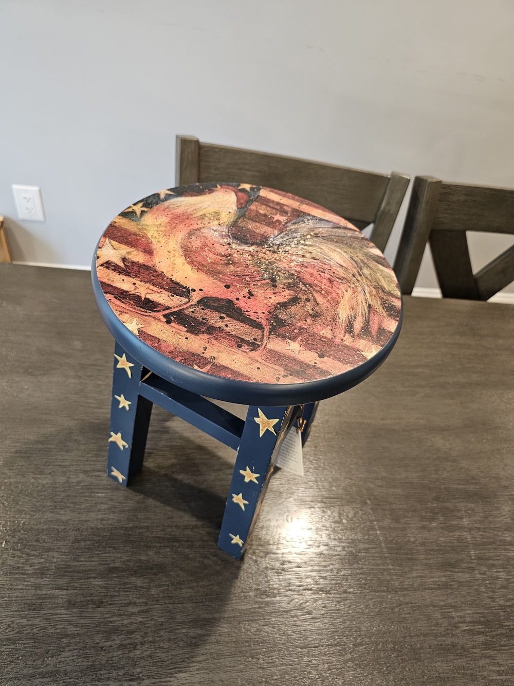 Susan Winget Patriotic Rooster Wooden Stool